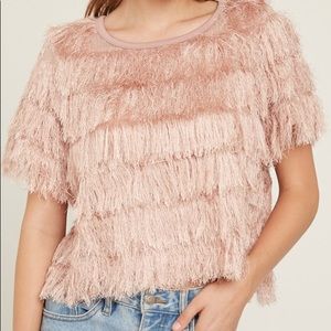 Blush fringe top